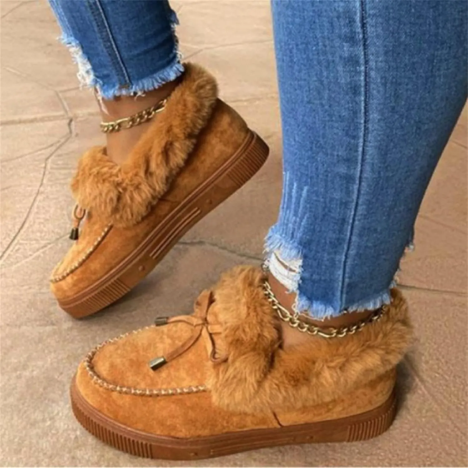 Ladmiple Winter Boots For Women Wide Width Snow Boots Warm Ankle Booties Comfort Slip On Outdoor Fur Lined Walking Shoes