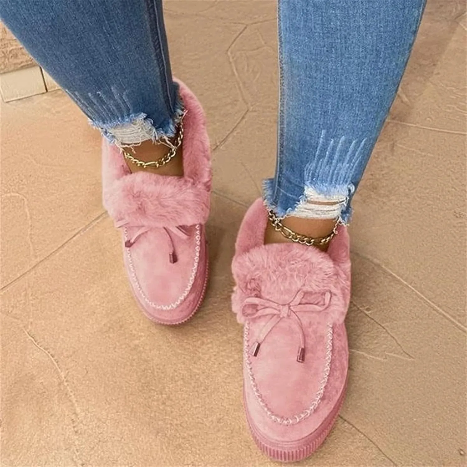Ladmiple Winter Boots For Women Wide Width Snow Boots Warm Ankle Booties Comfort Slip On Outdoor Fur Lined Walking Shoes