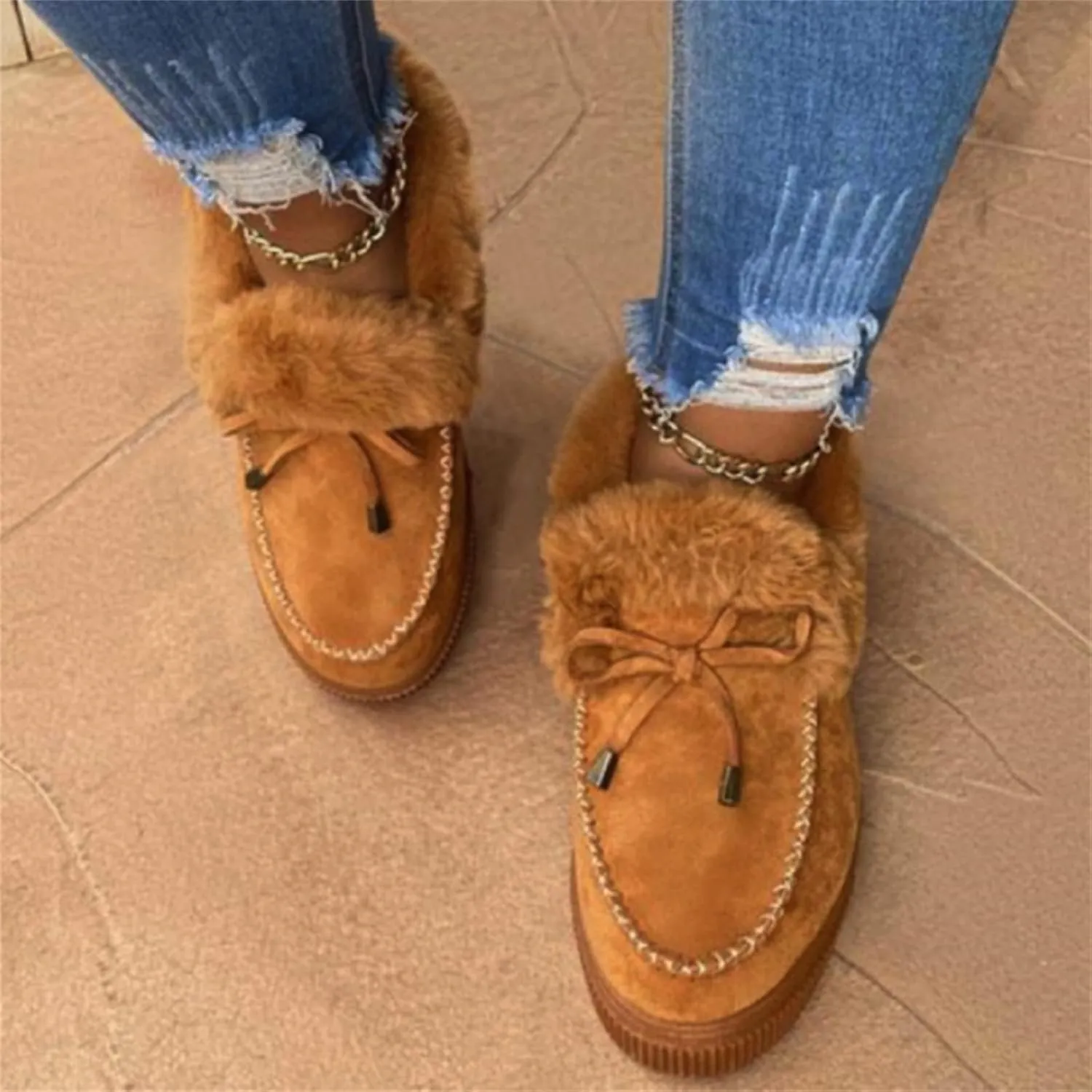 Ladmiple Winter Boots For Women Wide Width Snow Boots Warm Ankle Booties Comfort Slip On Outdoor Fur Lined Walking Shoes