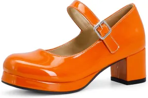Mary Jane Heels Round Closed Toe High Block Chunky Heels Mary Jane Pumps Comfortable Vintage Heels Dress Shoes