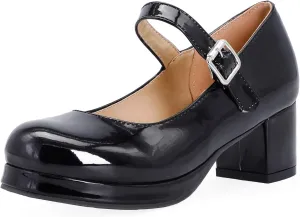 Mary Jane Heels Round Closed Toe High Block Chunky Heels Mary Jane Pumps Comfortable Vintage Heels Dress Shoes