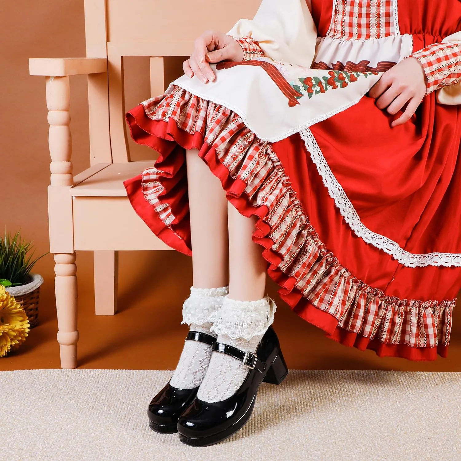 Mary Jane Heels Round Closed Toe High Block Chunky Heels Mary Jane Pumps Comfortable Vintage Heels Dress Shoes
