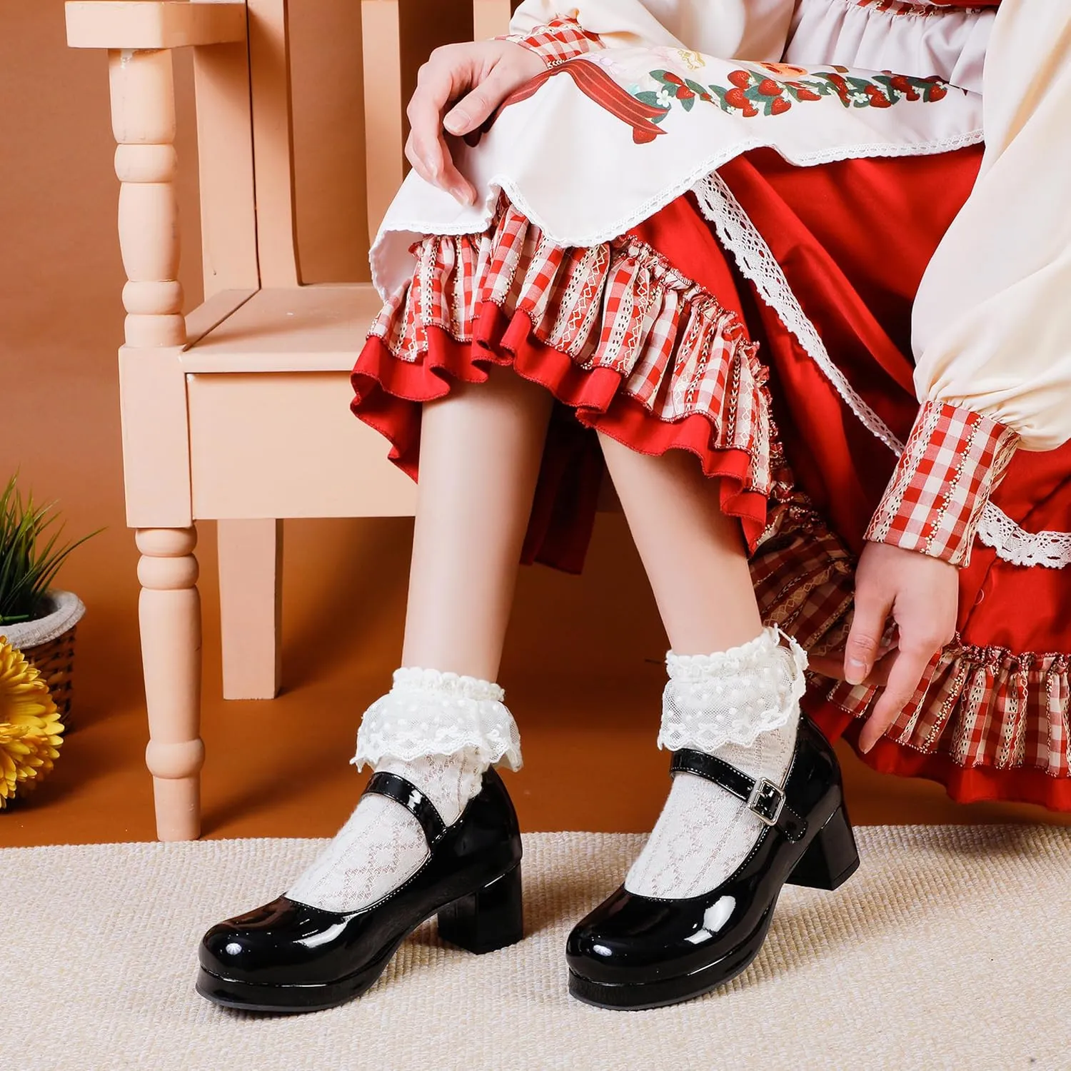 Mary Jane Heels Round Closed Toe High Block Chunky Heels Mary Jane Pumps Comfortable Vintage Heels Dress Shoes