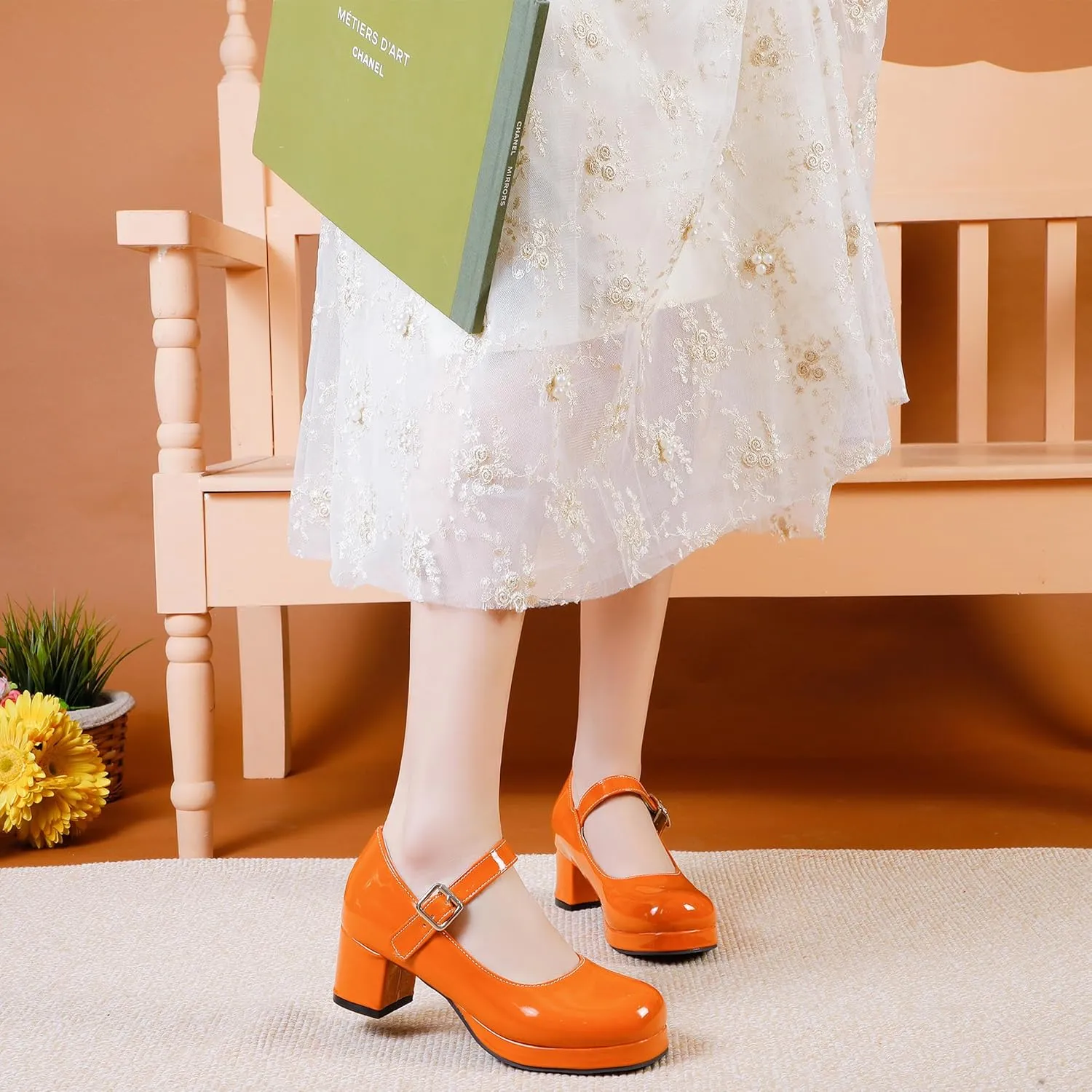 Mary Jane Heels Round Closed Toe High Block Chunky Heels Mary Jane Pumps Comfortable Vintage Heels Dress Shoes