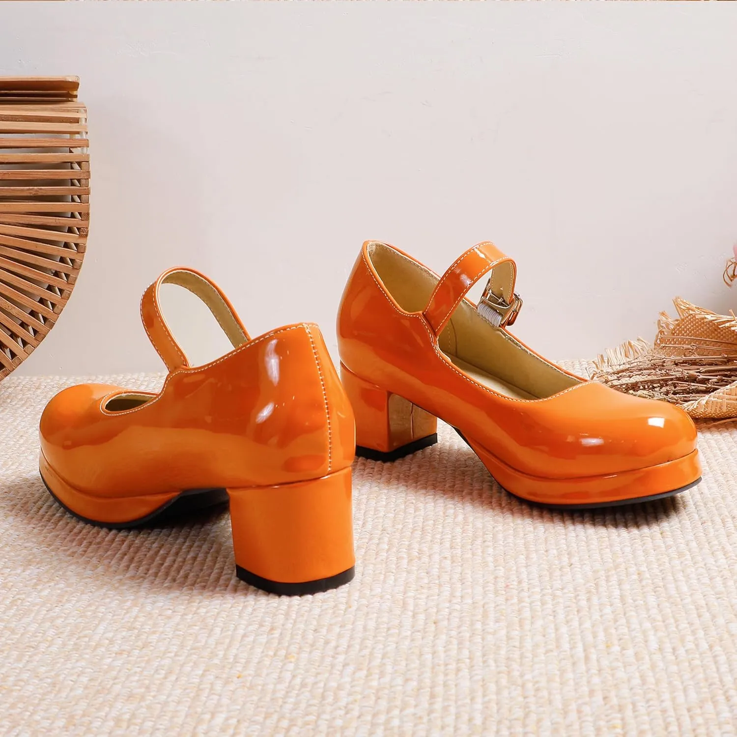 Mary Jane Heels Round Closed Toe High Block Chunky Heels Mary Jane Pumps Comfortable Vintage Heels Dress Shoes