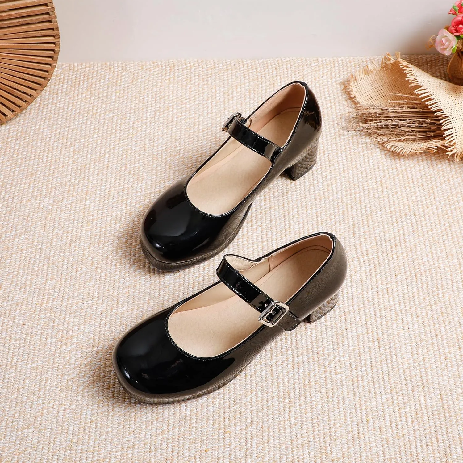 Mary Jane Heels Round Closed Toe High Block Chunky Heels Mary Jane Pumps Comfortable Vintage Heels Dress Shoes