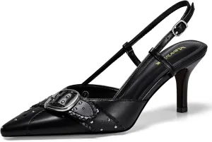 MAVMAX Slingback Heels for Women Studded Pointed Toe Kitten Heels Pumps Buckle Stiletto Backless Heeled Sandals Wedding Party Dress Shoes