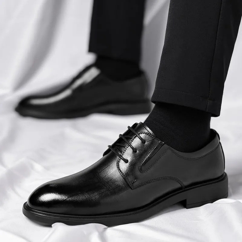 Men's Genuine Leather Oxford Shoes Waterproof Non-Slip Business Derby Shoes Men Block Mid-Heel Leather Shoes(8)