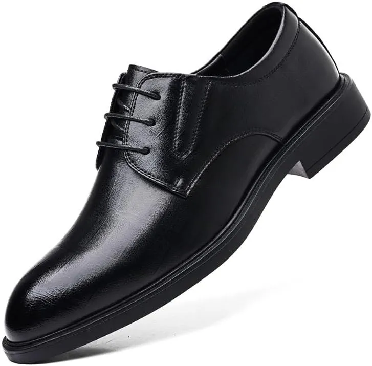 Men's Genuine Leather Oxford Shoes Waterproof Non-Slip Business Derby Shoes Men Block Mid-Heel Leather Shoes(8)