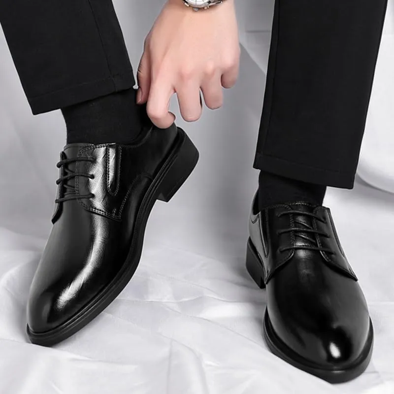 Men's Genuine Leather Oxford Shoes Waterproof Non-Slip Business Derby Shoes Men Block Mid-Heel Leather Shoes(8)