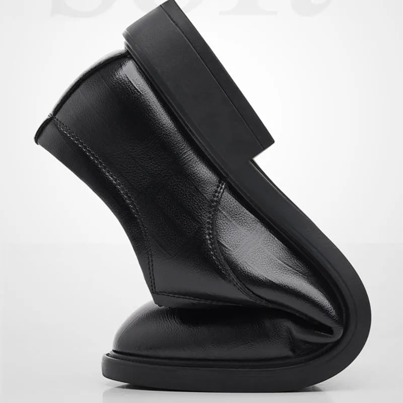 Men's Genuine Leather Oxford Shoes Waterproof Non-Slip Business Derby Shoes Men Block Mid-Heel Leather Shoes(8)