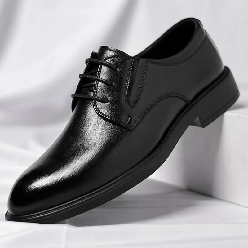 Men's Genuine Leather Oxford Shoes Waterproof Non-Slip Business Derby Shoes Men Block Mid-Heel Leather Shoes(8)
