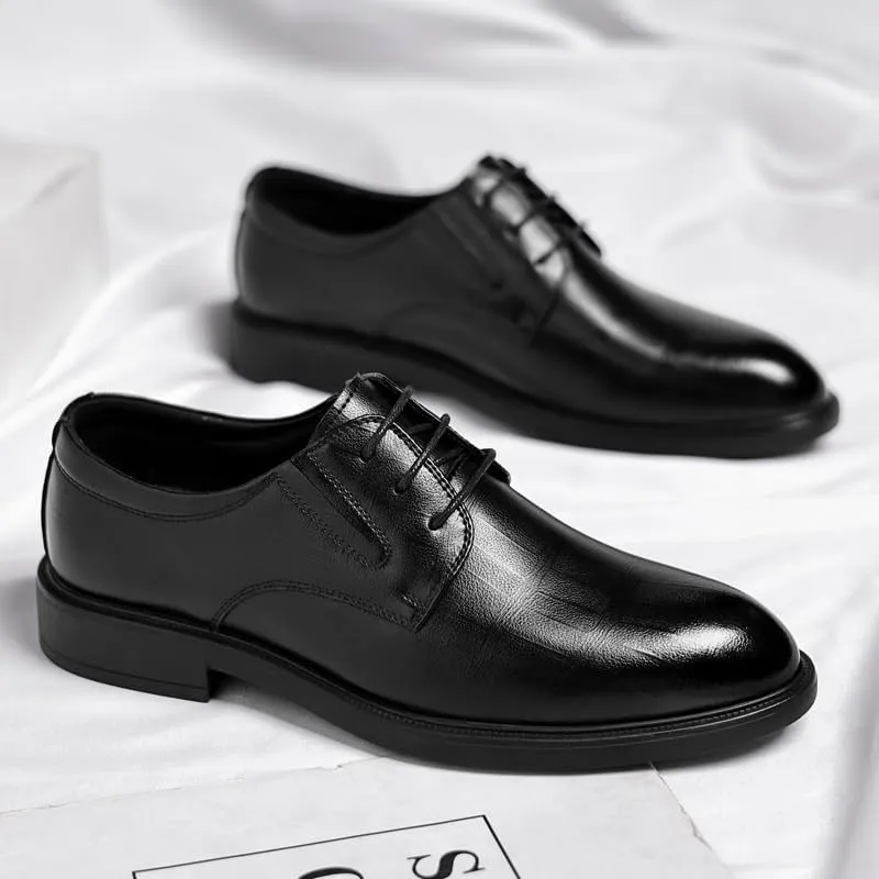 Men's Genuine Leather Oxford Shoes Waterproof Non-Slip Business Derby Shoes Men Block Mid-Heel Leather Shoes(8)