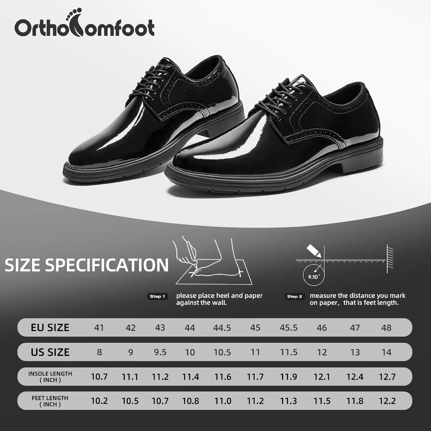 Men's Orthopedic Business Leather Dress Shoes: Arch Support Formal Wingtip Oxford, Plantar Fasciitis Cap Toe Comfort Oxfords, Orthotics Patent Tuxedo Sneakers for Foot and Heel Pain Relief