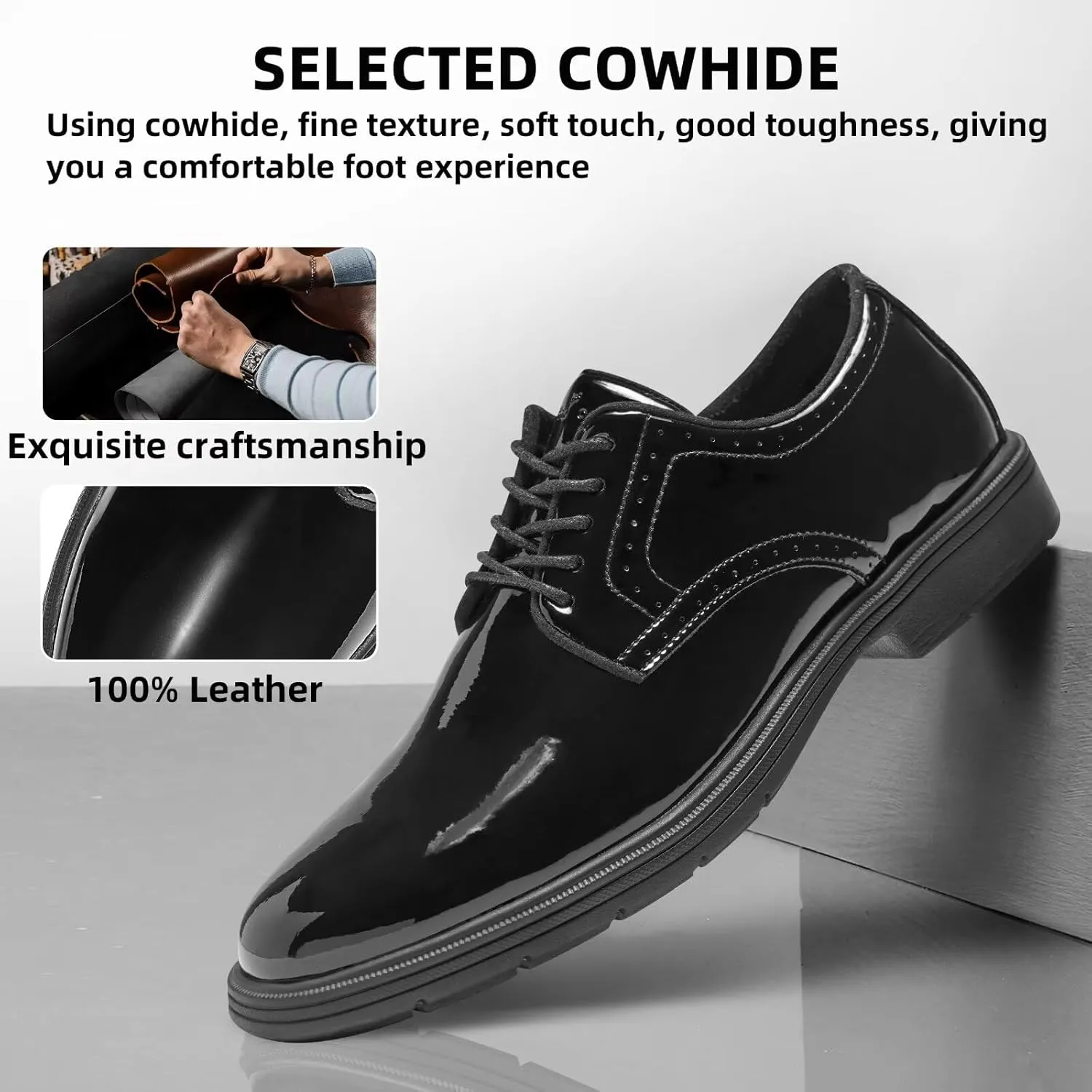Men's Orthopedic Business Leather Dress Shoes: Arch Support Formal Wingtip Oxford, Plantar Fasciitis Cap Toe Comfort Oxfords, Orthotics Patent Tuxedo Sneakers for Foot and Heel Pain Relief