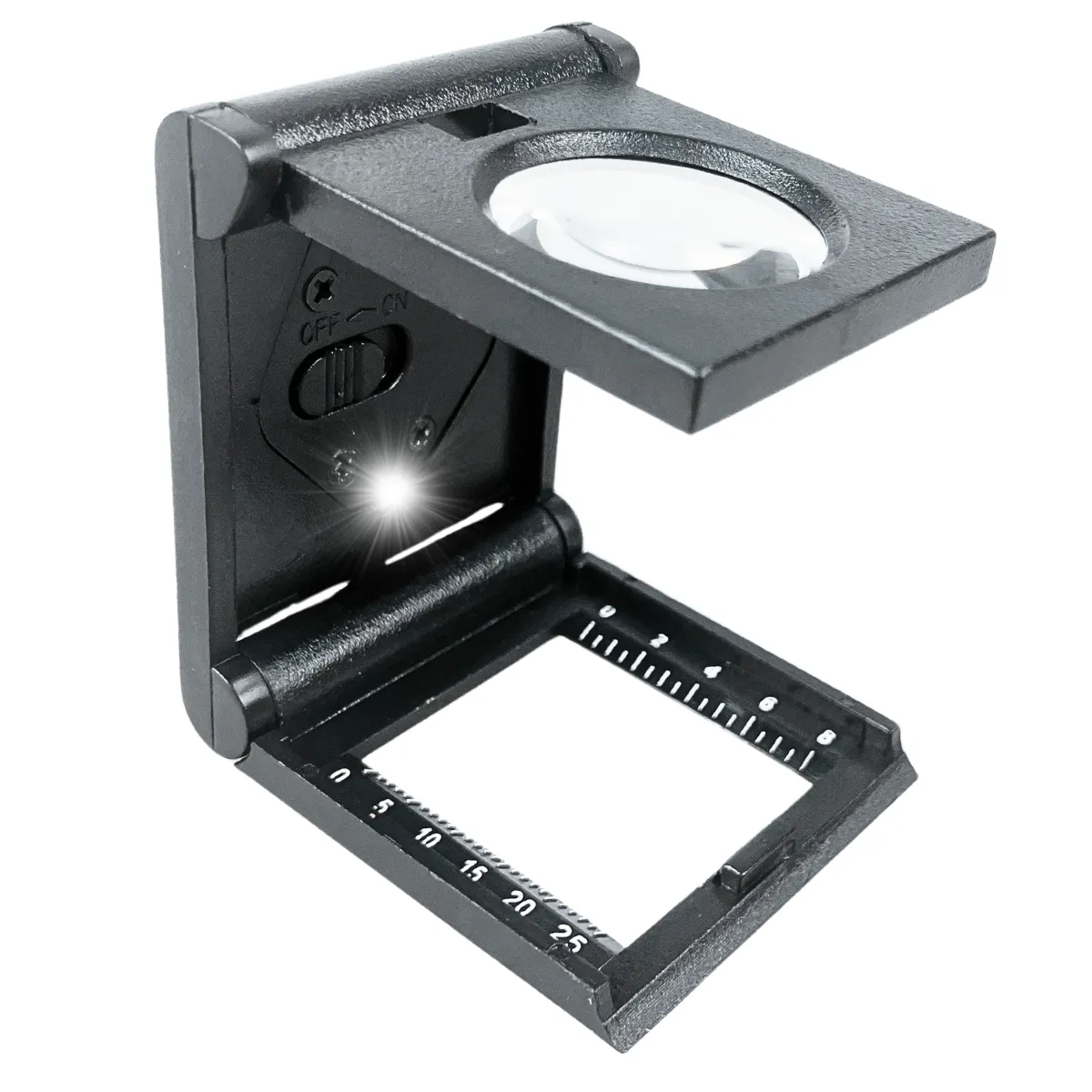 Mini-Size Folding Magnifier with LED Light and Built-In Measurement Markings  - MG-77550