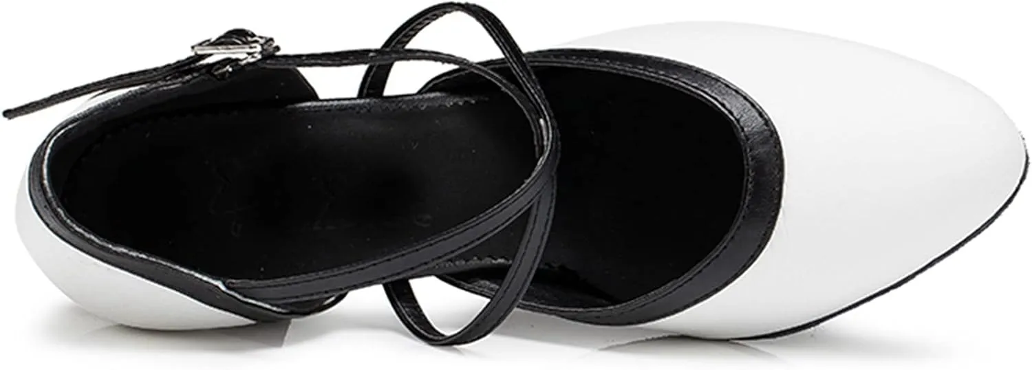Minishion Women's Closed Toe Dance Shoes Ankle Strap Formal Party Evening Pumps