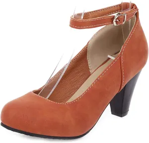 MIOKE Women's Fashion Square Toe Mid Heel Pumps Suede Pearl Buckle Strap Classic Mary Jane Dress Shoes