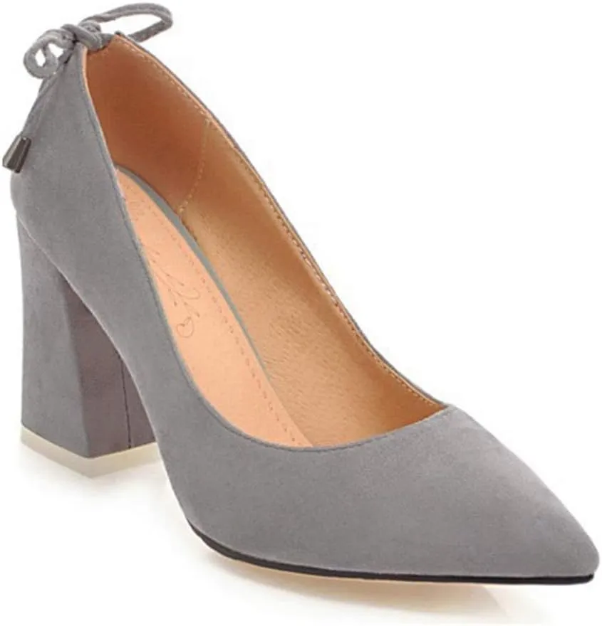 MIOKE Women's Pointed Toe Chunky Mid Heel Pumps Casual Suede Buckle Strap Mary Jane Office Dress Shoes