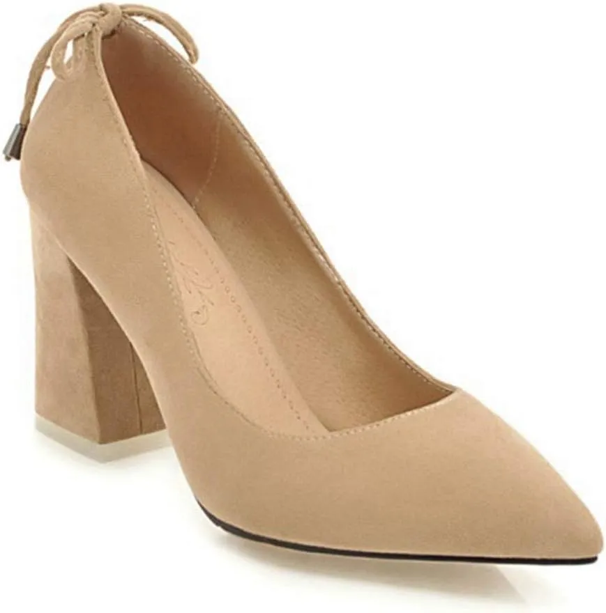 MIOKE Women's Pointed Toe Chunky Mid Heel Pumps Casual Suede Buckle Strap Mary Jane Office Dress Shoes