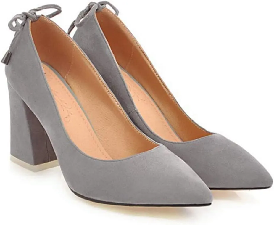 MIOKE Women's Pointed Toe Chunky Mid Heel Pumps Casual Suede Buckle Strap Mary Jane Office Dress Shoes