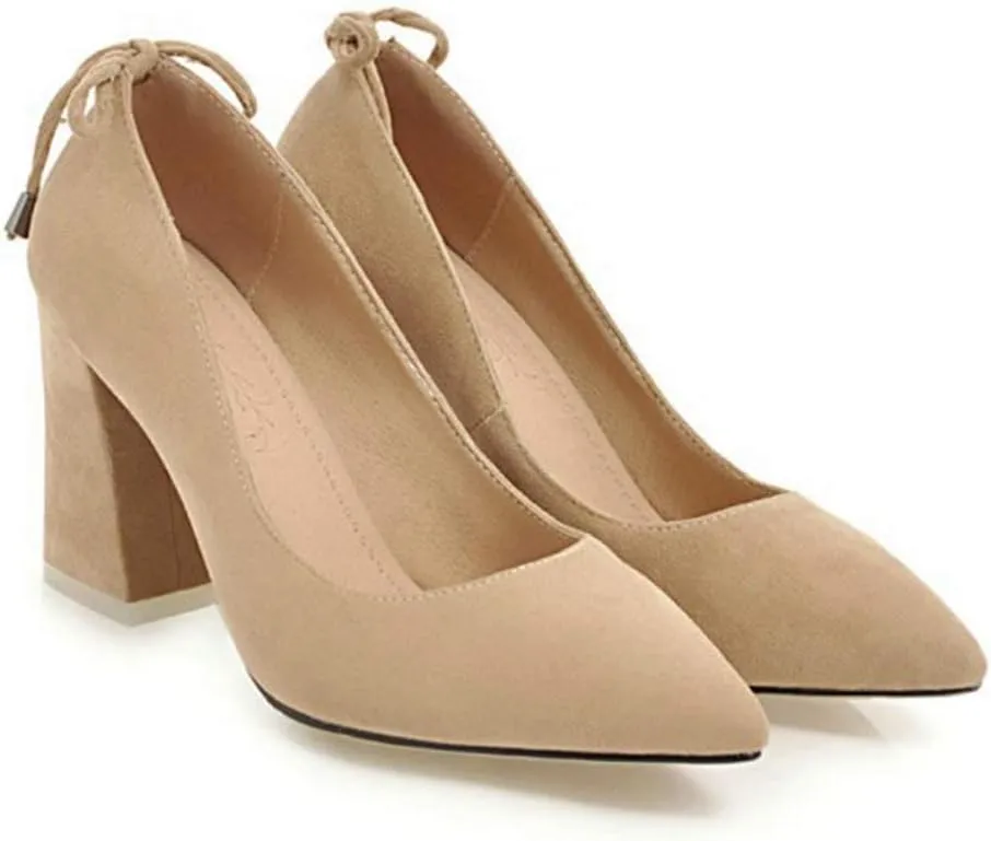 MIOKE Women's Pointed Toe Chunky Mid Heel Pumps Casual Suede Buckle Strap Mary Jane Office Dress Shoes