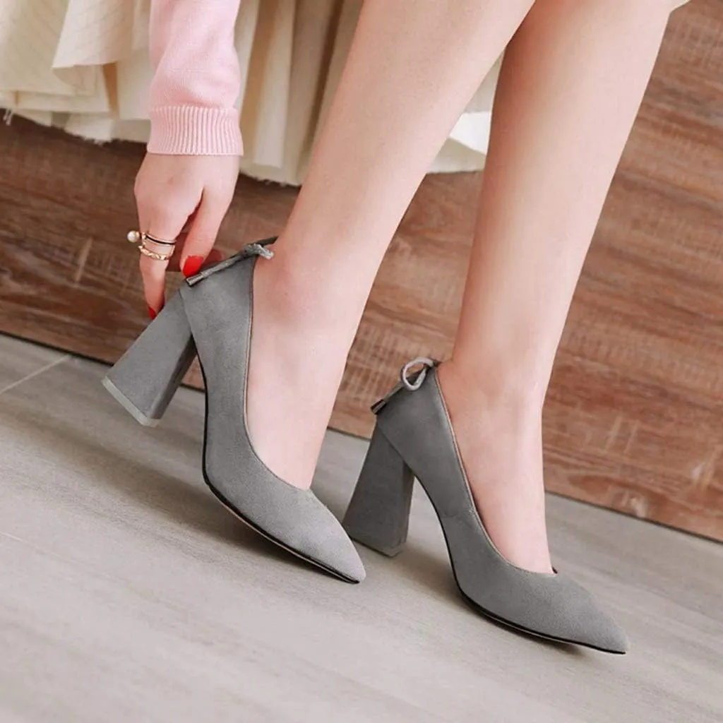 MIOKE Women's Pointed Toe Chunky Mid Heel Pumps Casual Suede Buckle Strap Mary Jane Office Dress Shoes