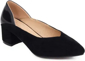MIOKE Women's Square Toe Buckle Chunky Mid Heel Pumps Suede Slip-On Comfort Casual Office Work Dress Shoes