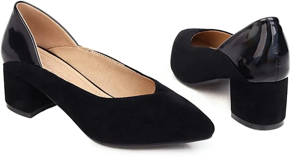 MIOKE Women's Square Toe Buckle Chunky Mid Heel Pumps Suede Slip-On Comfort Casual Office Work Dress Shoes