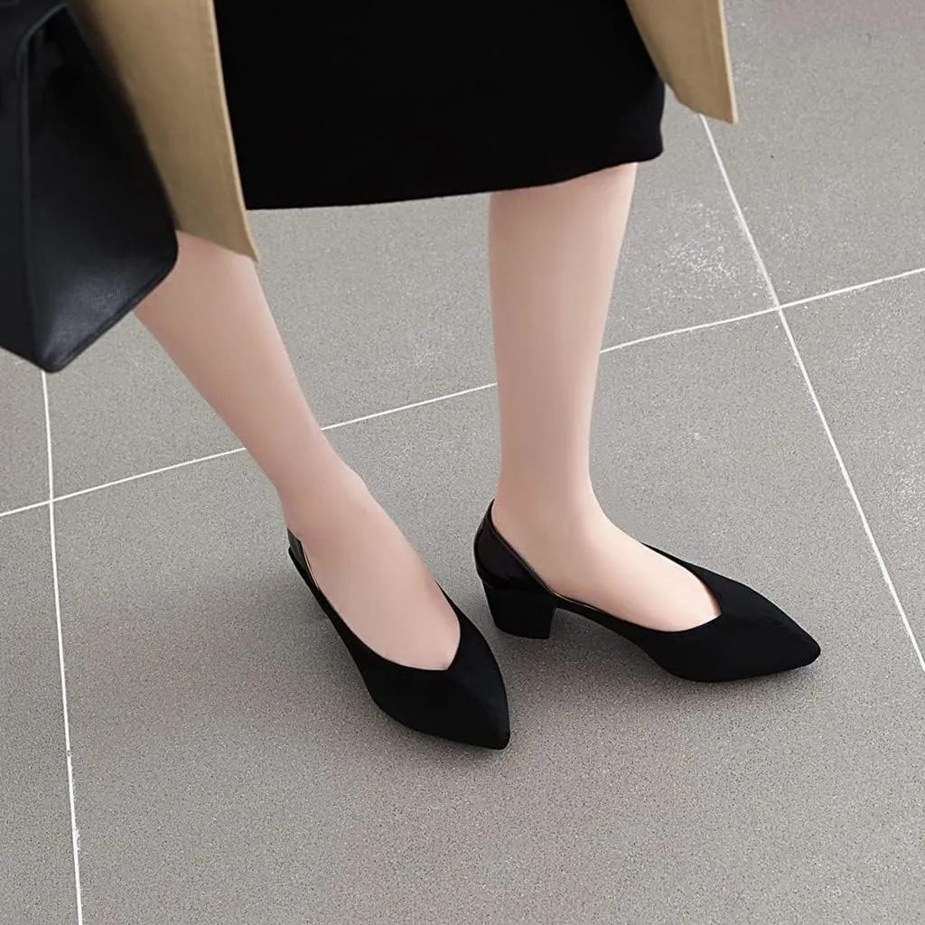 MIOKE Women's Square Toe Buckle Chunky Mid Heel Pumps Suede Slip-On Comfort Casual Office Work Dress Shoes