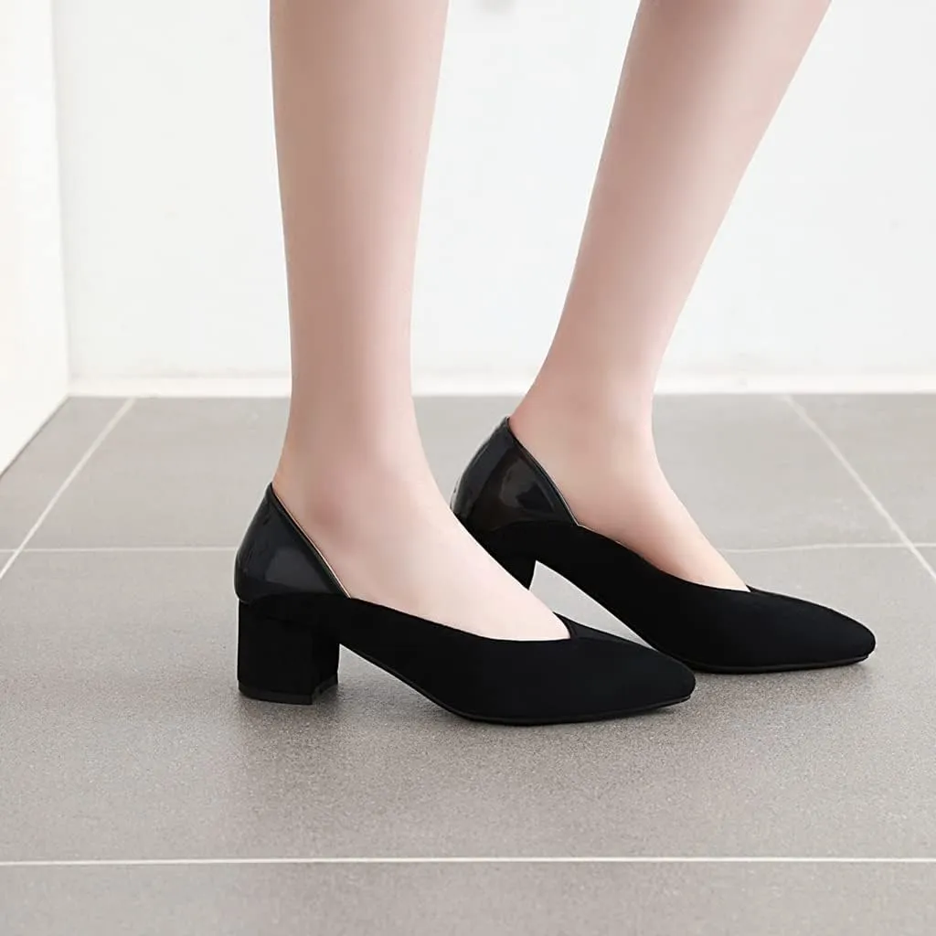 MIOKE Women's Square Toe Buckle Chunky Mid Heel Pumps Suede Slip-On Comfort Casual Office Work Dress Shoes
