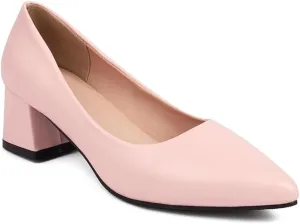 MIOKE Women's Square Toe Chunky Low Block Heel Pumps Leather Slip-On Comfort Casual Work Office Dress Shoes