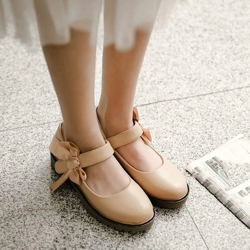 MIOKE Women's Sweet Bow Mary Jane Oxford Shoes Slip On Comfy Low Heel Classic Vintage Dress Oxfords Pump