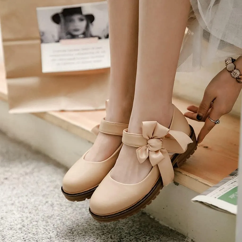 MIOKE Women's Sweet Bow Mary Jane Oxford Shoes Slip On Comfy Low Heel Classic Vintage Dress Oxfords Pump