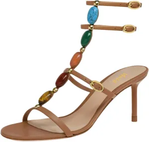 miss left Women Sexy Beaded T-Strap Buckled Stiletto Sandals Open Toe Thin Mid Heel Jewelled Evening Dress Party Shoes Size 4-16 US