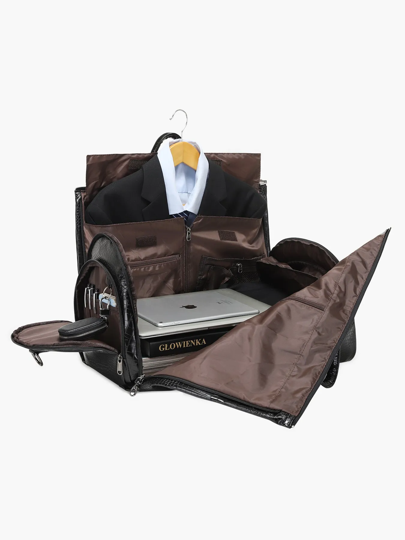 Modoker Leather Garment Duffel Bag with Shoulder Strap for Men Women