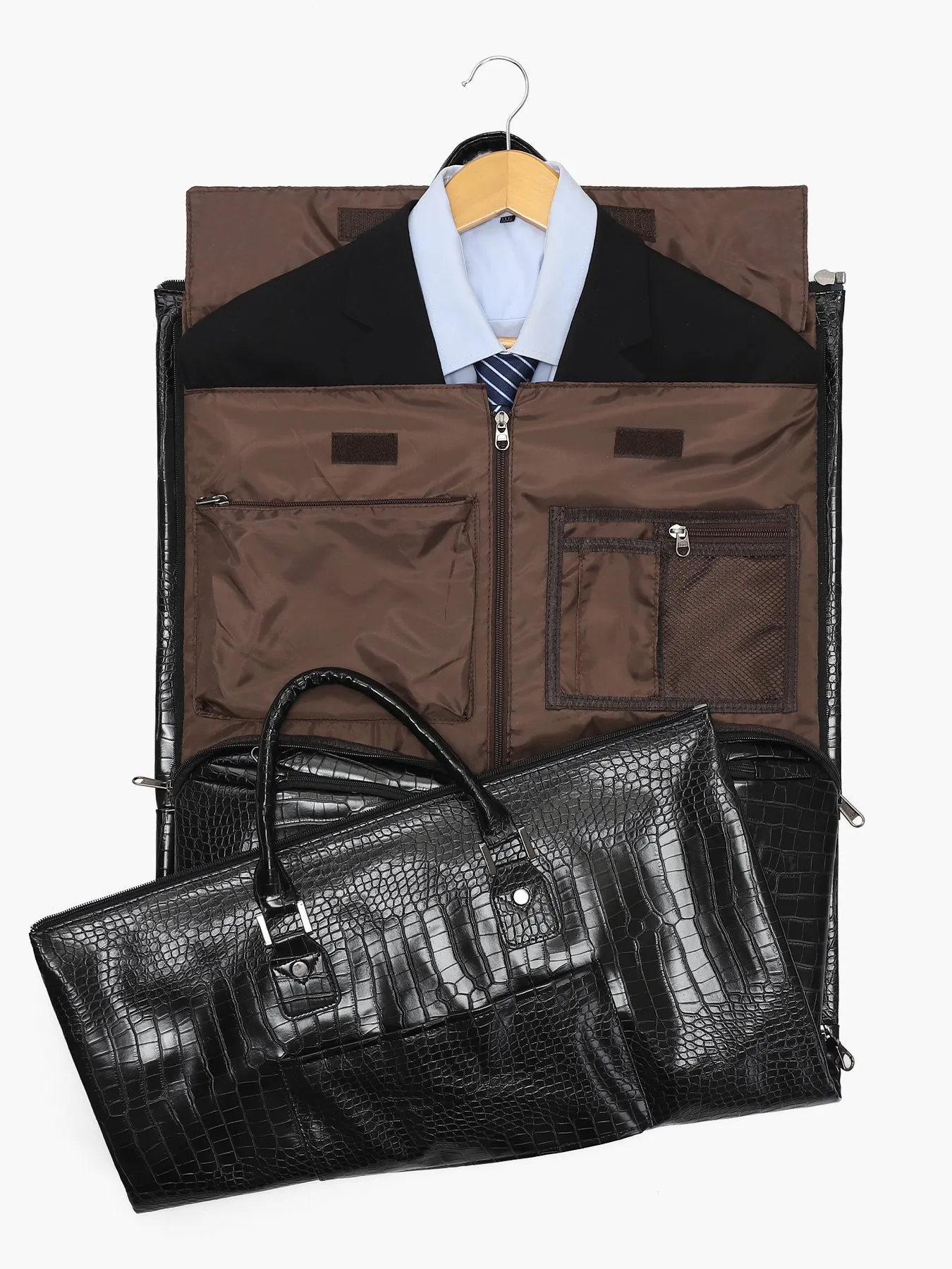 Modoker Leather Garment Duffel Bag with Shoulder Strap for Men Women