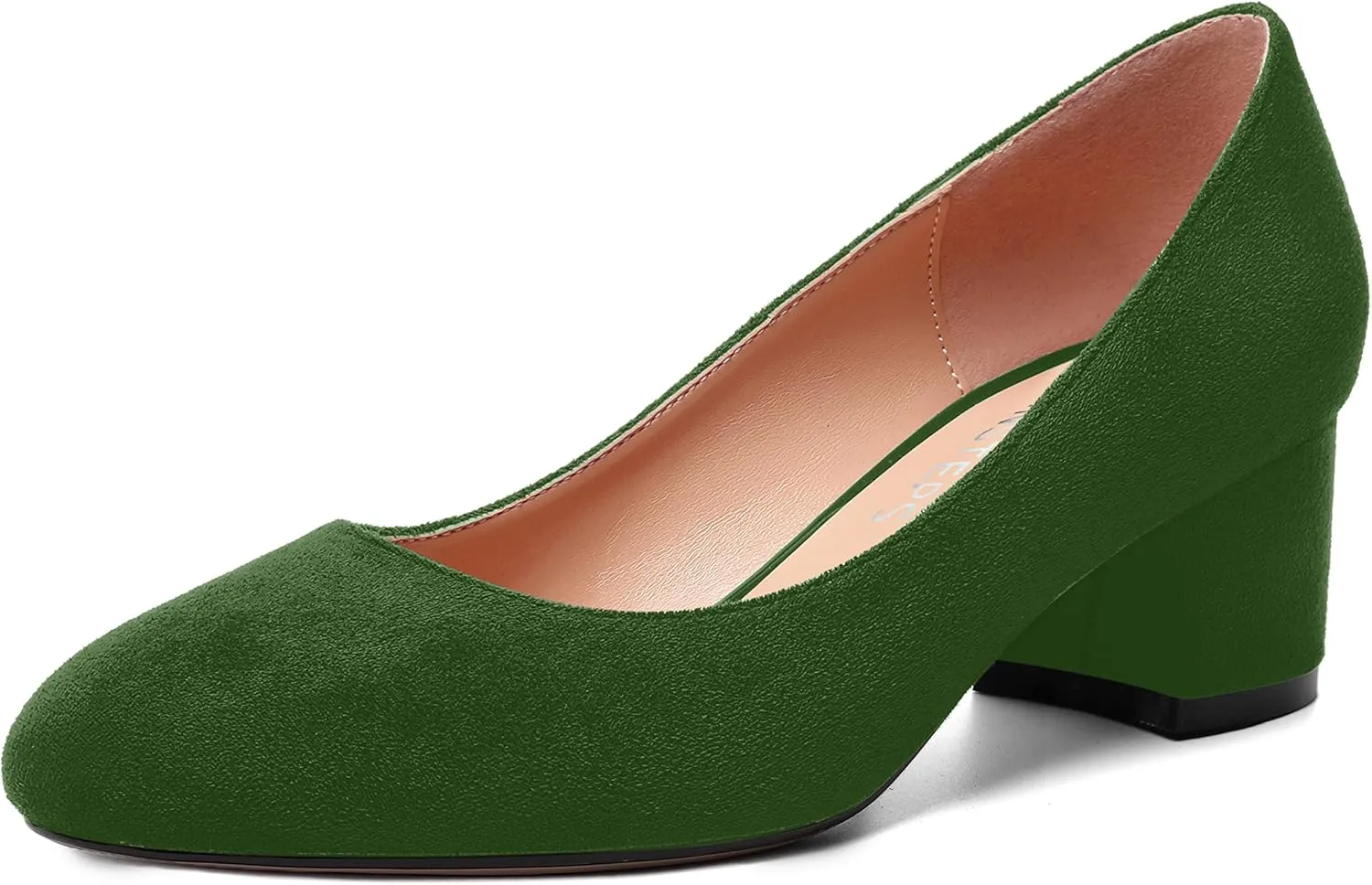 MOVINSTEPS Womens Office Dress Suede Slip On Round Toe Chunky Low Heel Pumps Shoes 2 Inch