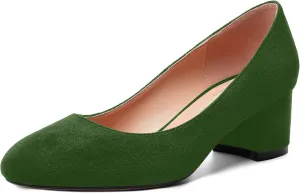 MOVINSTEPS Womens Office Dress Suede Slip On Round Toe Chunky Low Heel Pumps Shoes 2 Inch