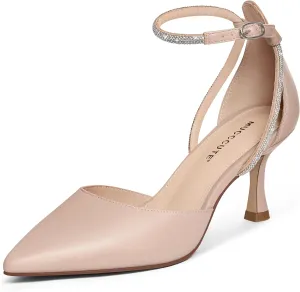 MUCCCUTE Kitten Heels for Women Closed Pointed Toe Heels Rhinestone Ankle Strap Elegant Comfortable Dressy Wedding Party Work Pumps