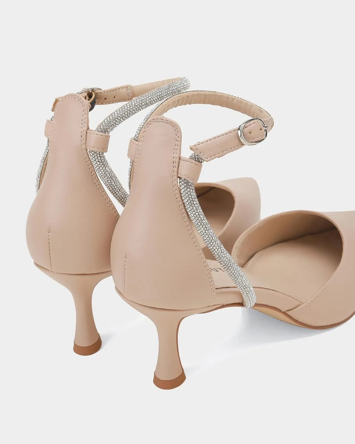 MUCCCUTE Kitten Heels for Women Closed Pointed Toe Heels Rhinestone Ankle Strap Elegant Comfortable Dressy Wedding Party Work Pumps