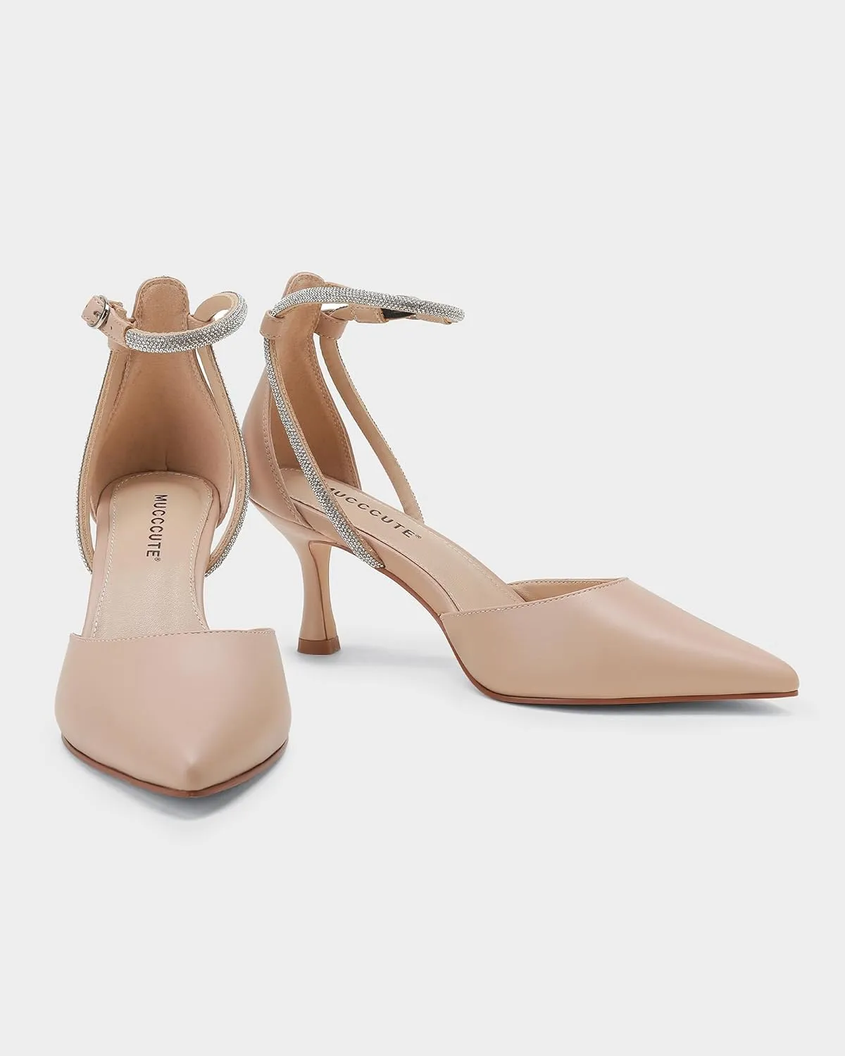 MUCCCUTE Kitten Heels for Women Closed Pointed Toe Heels Rhinestone Ankle Strap Elegant Comfortable Dressy Wedding Party Work Pumps