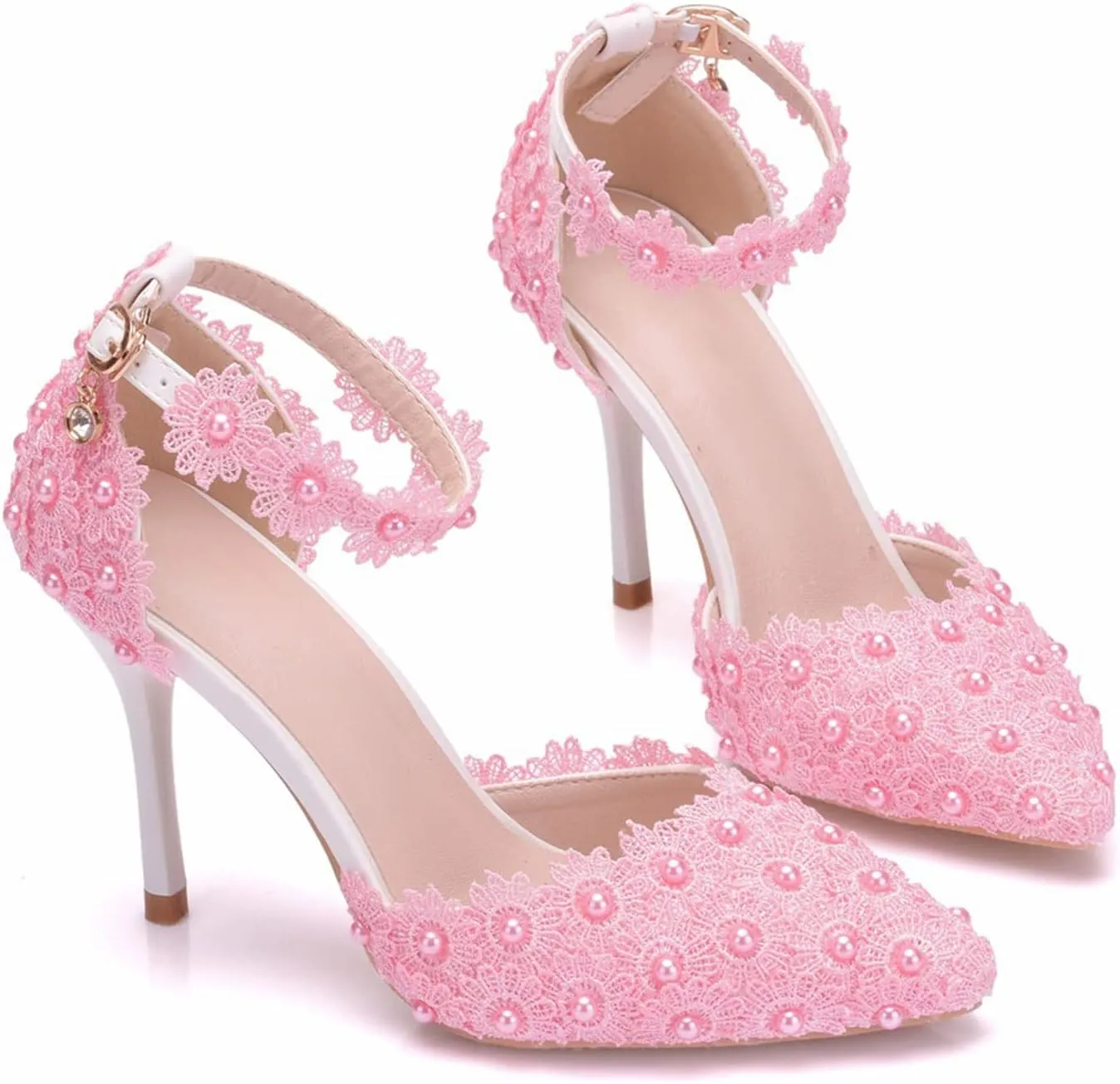 MYFSPORTS Wedding Shoes Ladies Sandals Pointed Toe Heels Lace Beaded Wedding High Heels Evening Dress Bride Bridesmaid Princess Shoes