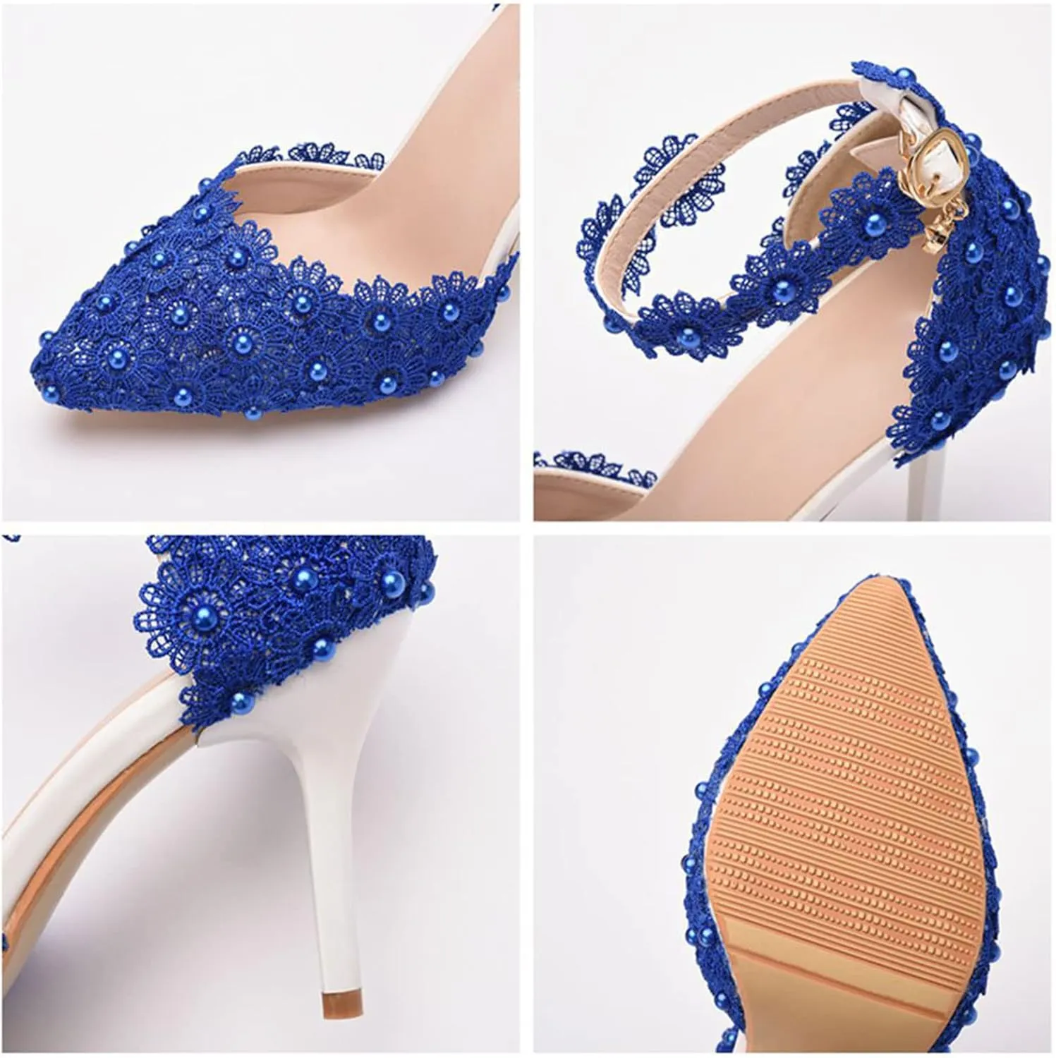 MYFSPORTS Wedding Shoes Ladies Sandals Pointed Toe Heels Lace Beaded Wedding High Heels Evening Dress Bride Bridesmaid Princess Shoes