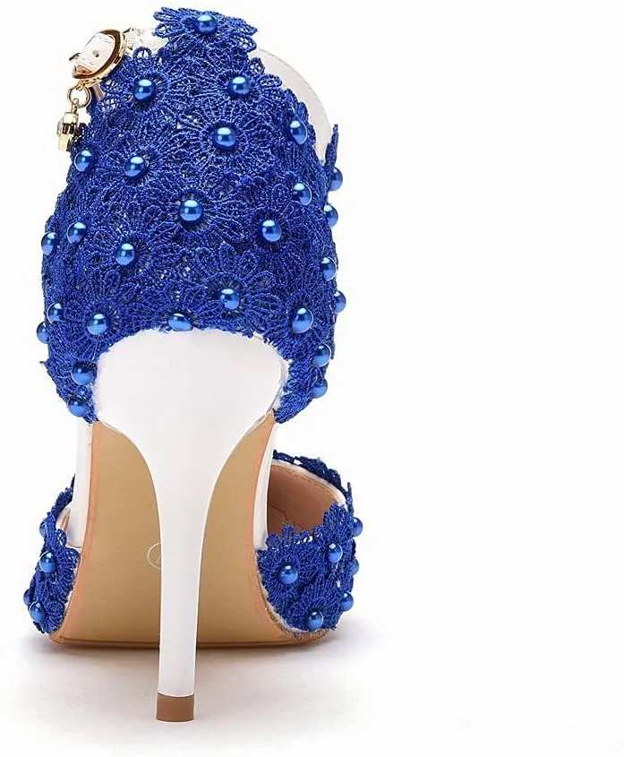 MYFSPORTS Wedding Shoes Ladies Sandals Pointed Toe Heels Lace Beaded Wedding High Heels Evening Dress Bride Bridesmaid Princess Shoes