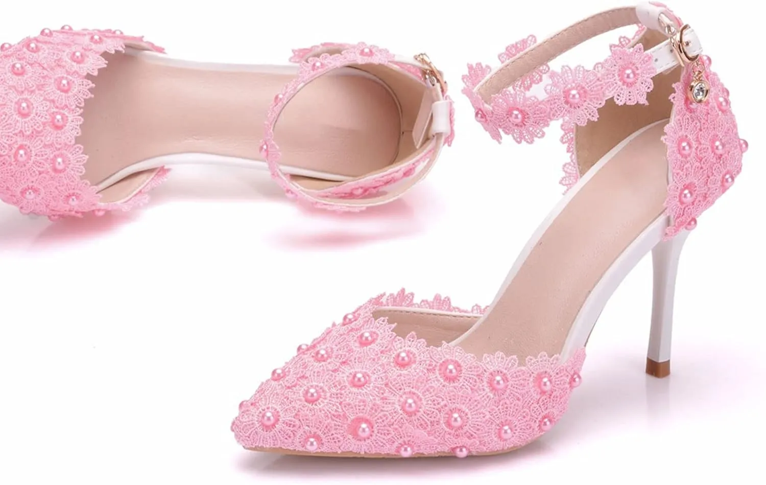 MYFSPORTS Wedding Shoes Ladies Sandals Pointed Toe Heels Lace Beaded Wedding High Heels Evening Dress Bride Bridesmaid Princess Shoes