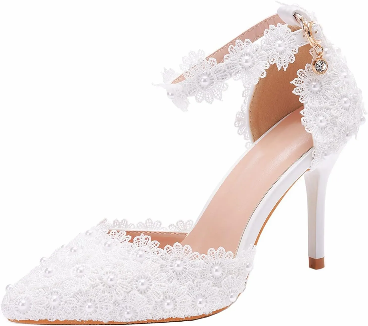 MYFSPORTS Wedding Shoes Ladies Sandals Pointed Toe Heels Lace Beaded Wedding High Heels Evening Dress Bride Bridesmaid Princess Shoes