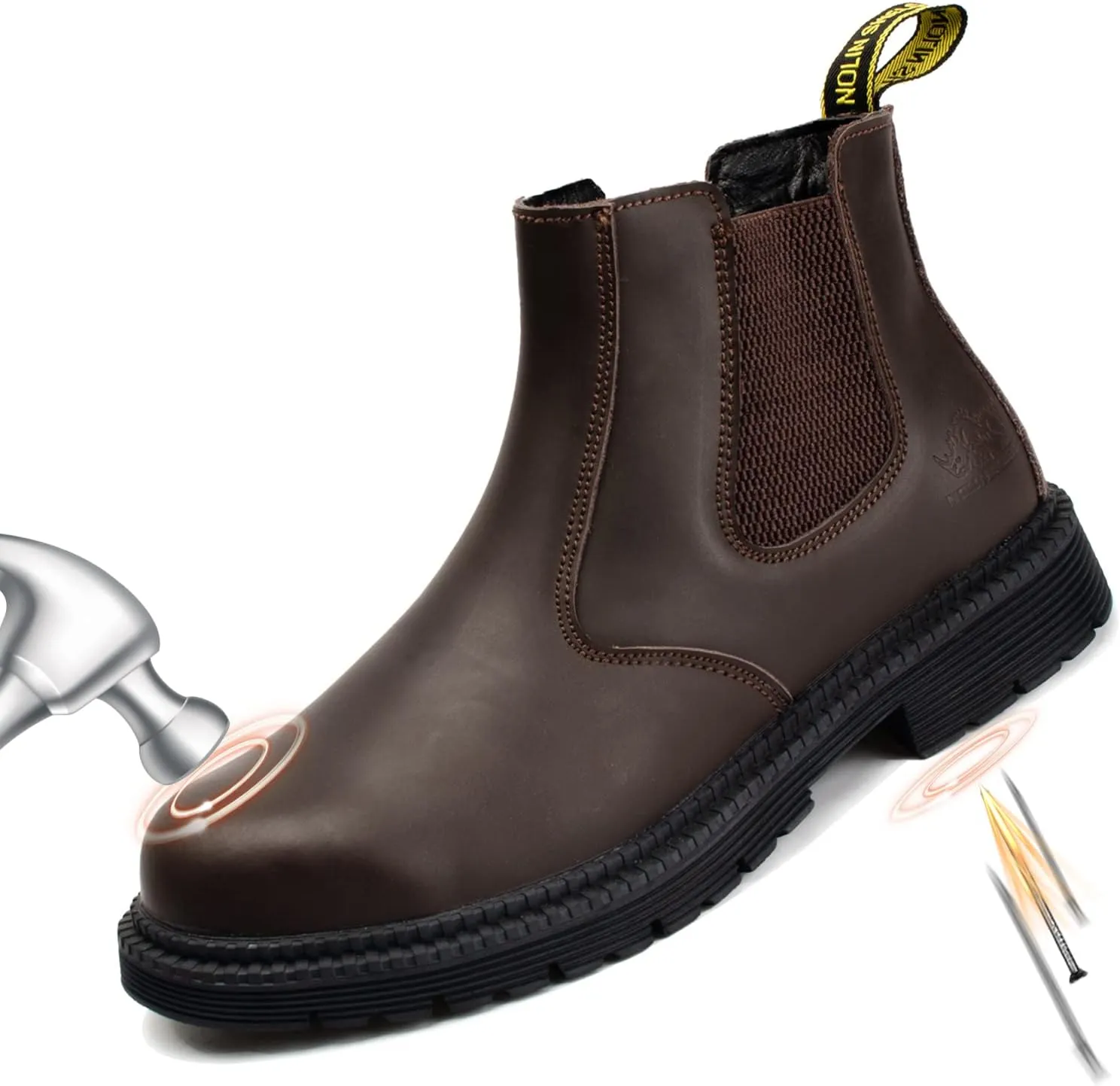 NOLINSHIELD Steel Toe Boots for men,Slip-on Lightweight Working Boots,Safety,Leather,Comfortable,Puncture-Proof,Mechanic Work Boots