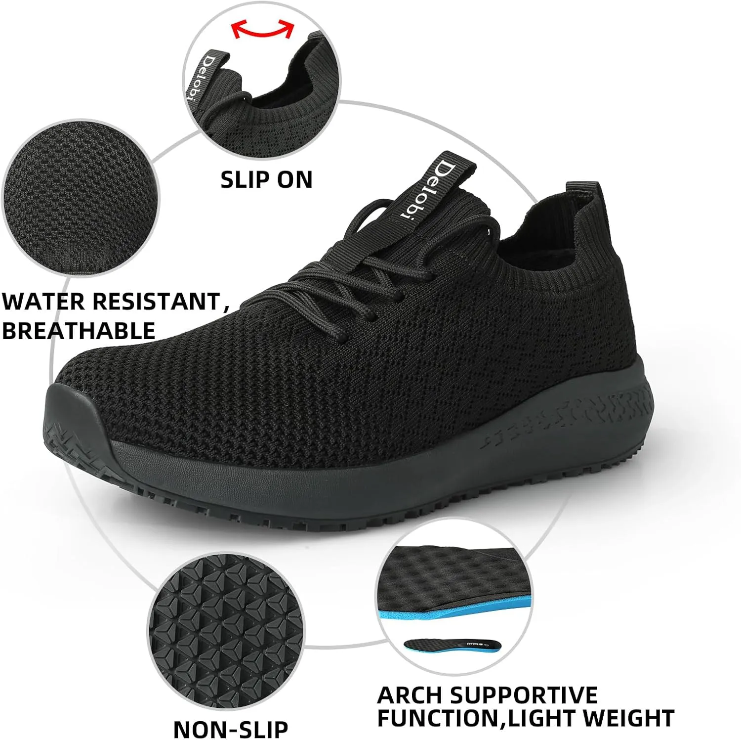 Non Slip Shoes for Women Food Service Slip Resistant Work Shoe Restaurant Chef Kitchen Hospital Staff Walking Sneakers Breathable Lightweight with Lace Up Design