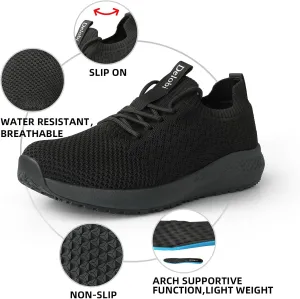 Non Slip Shoes for Women Food Service Slip Resistant Work Shoe Restaurant Chef Kitchen Hospital Staff Walking Sneakers Breathable Lightweight with Lace Up Design